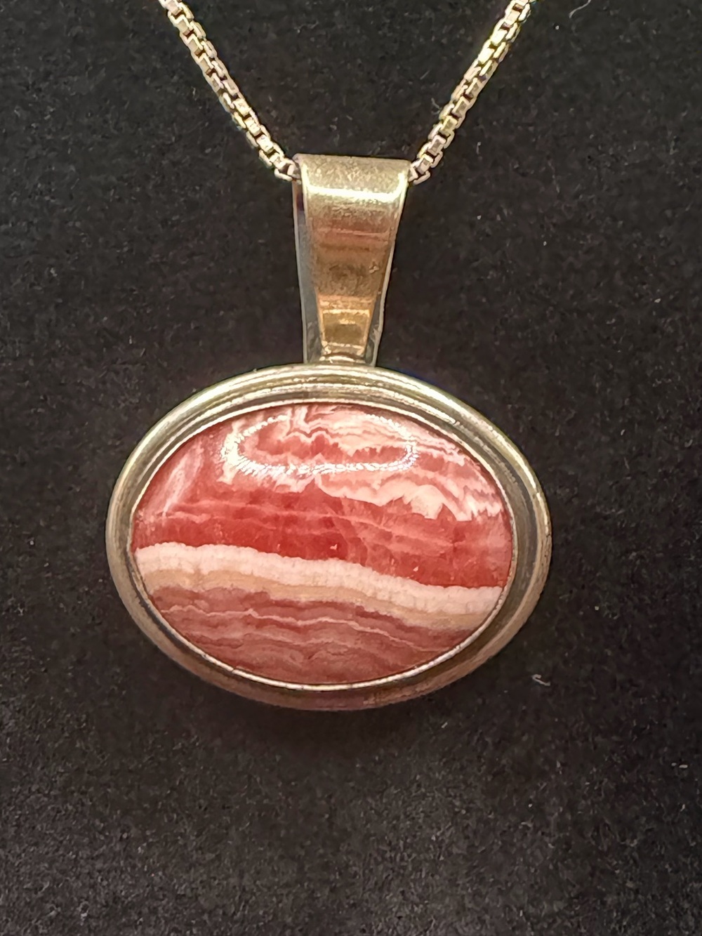 Navajo sterling silver rhodochrosite pendant signed GB